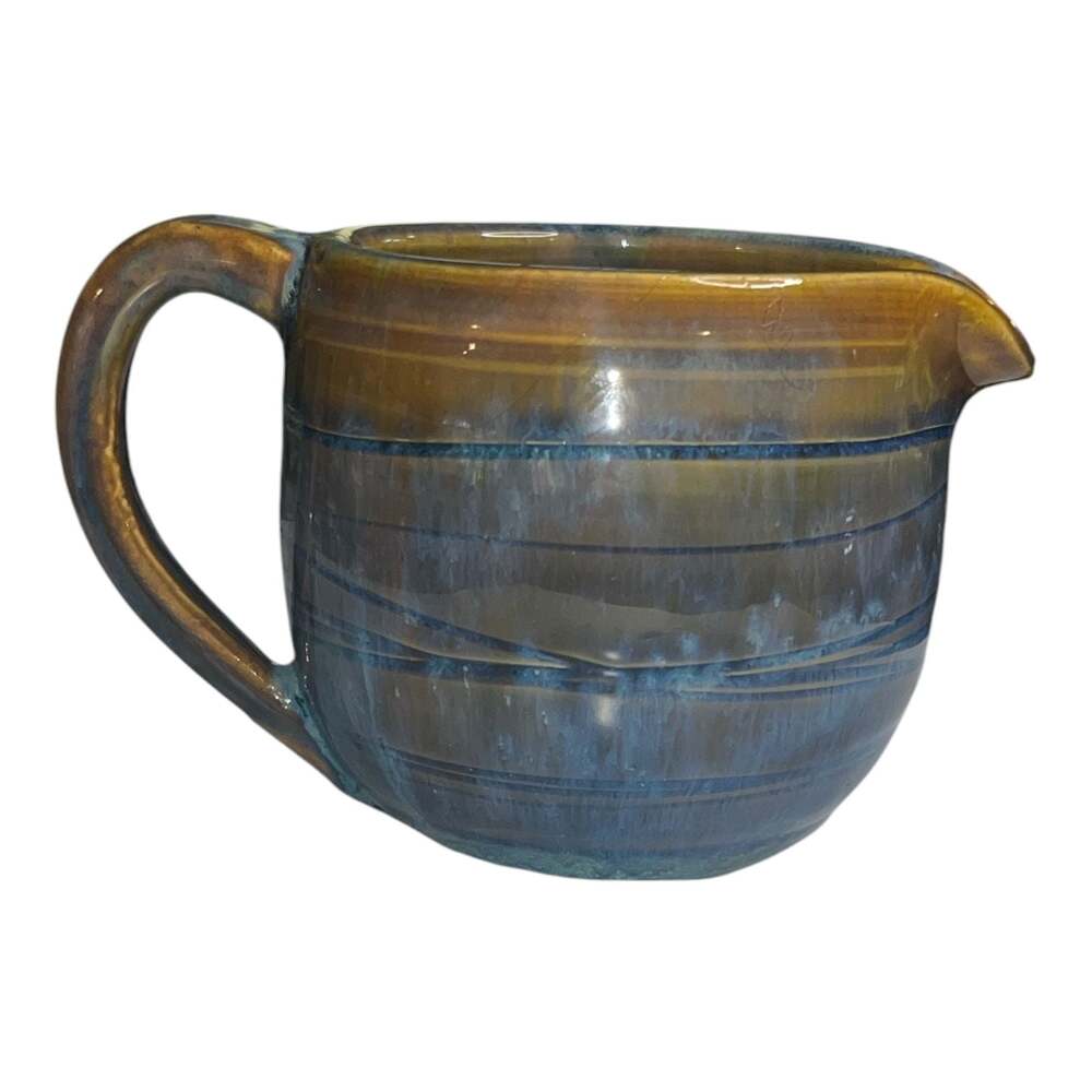 Vintage Handcrafted Studio Pottery Blue and Brown Glazed Creamer Pitcher Jug